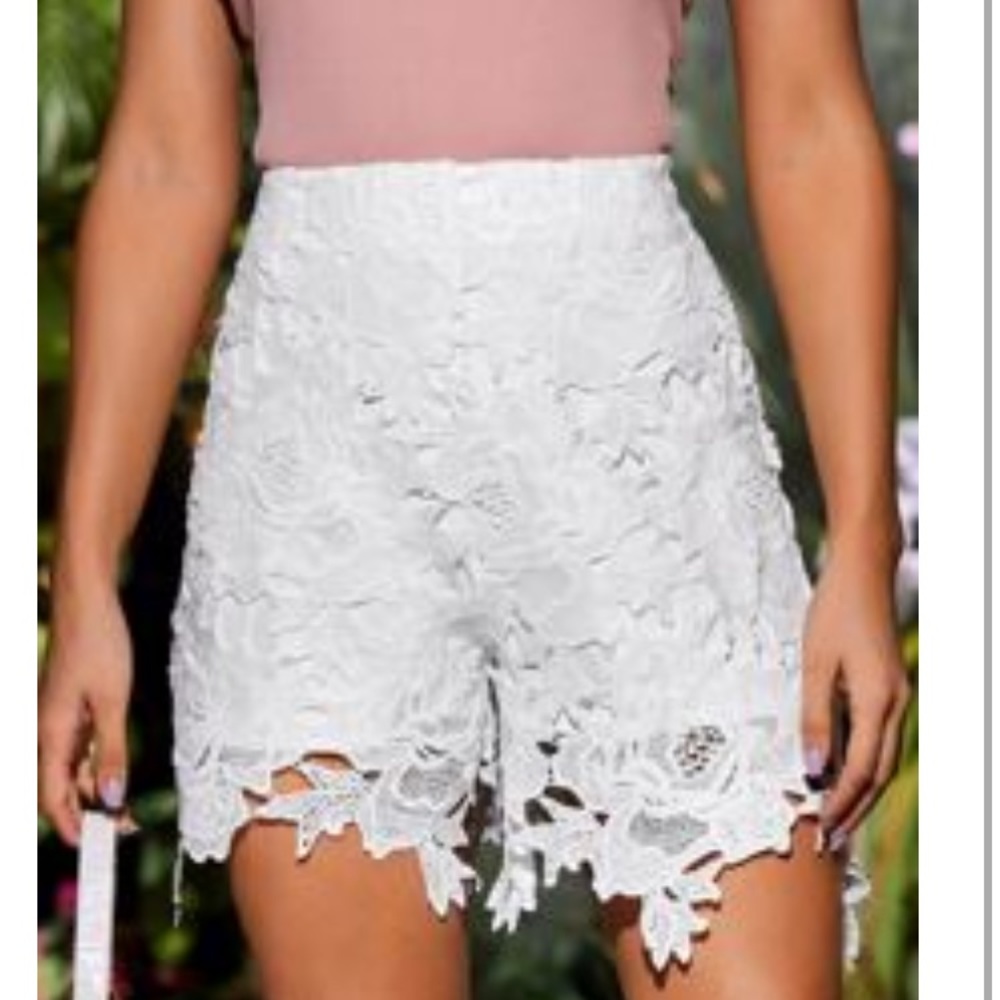 White Guipure Lace Shorts